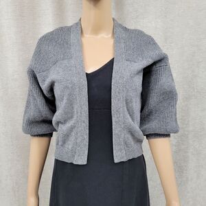 Octavia Gray Open Cropped Cardigan Half Ribbed Sleeves Minimalist Neutral